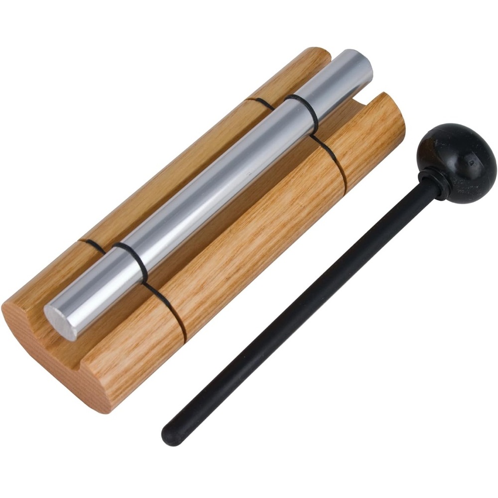 Oak Wood and Silver Tone Chime with Black Mallet - Decorative Home Accent